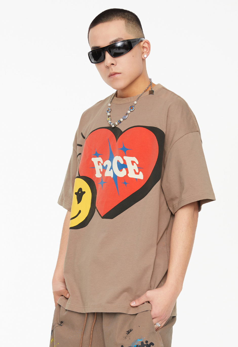 F2CE Love Heart Smiley Face Print Tee