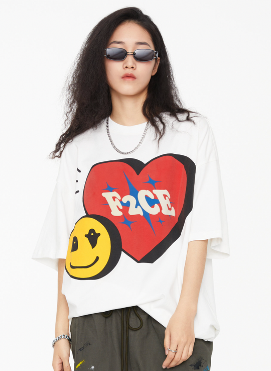 F2CE Love Heart Smiley Face Print Tee