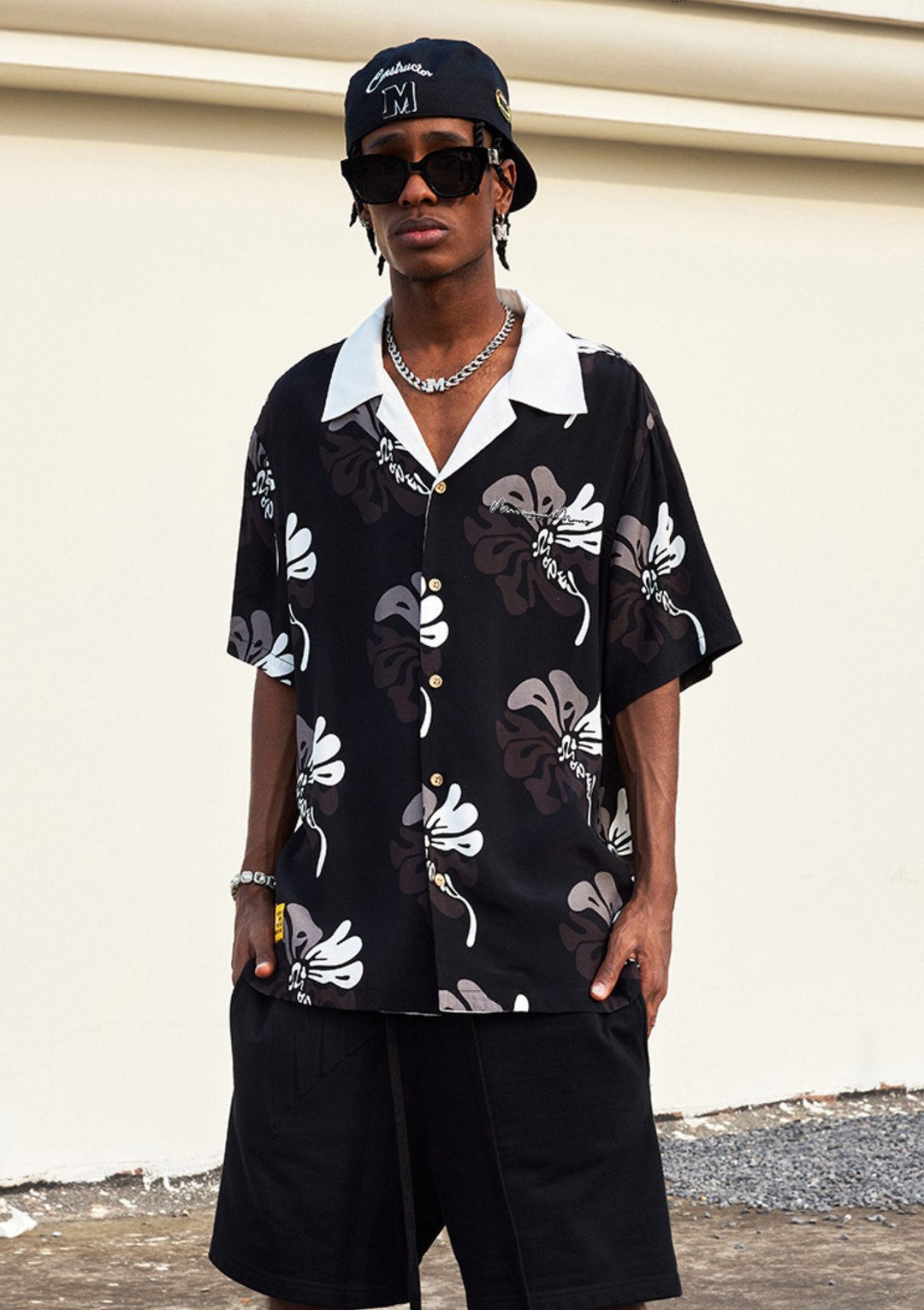 MEDM Lapel Color Short Sleeved Hawaiian Shirt