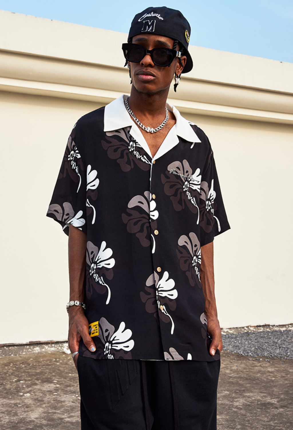 MEDM Lapel Color Short Sleeved Hawaiian Shirt