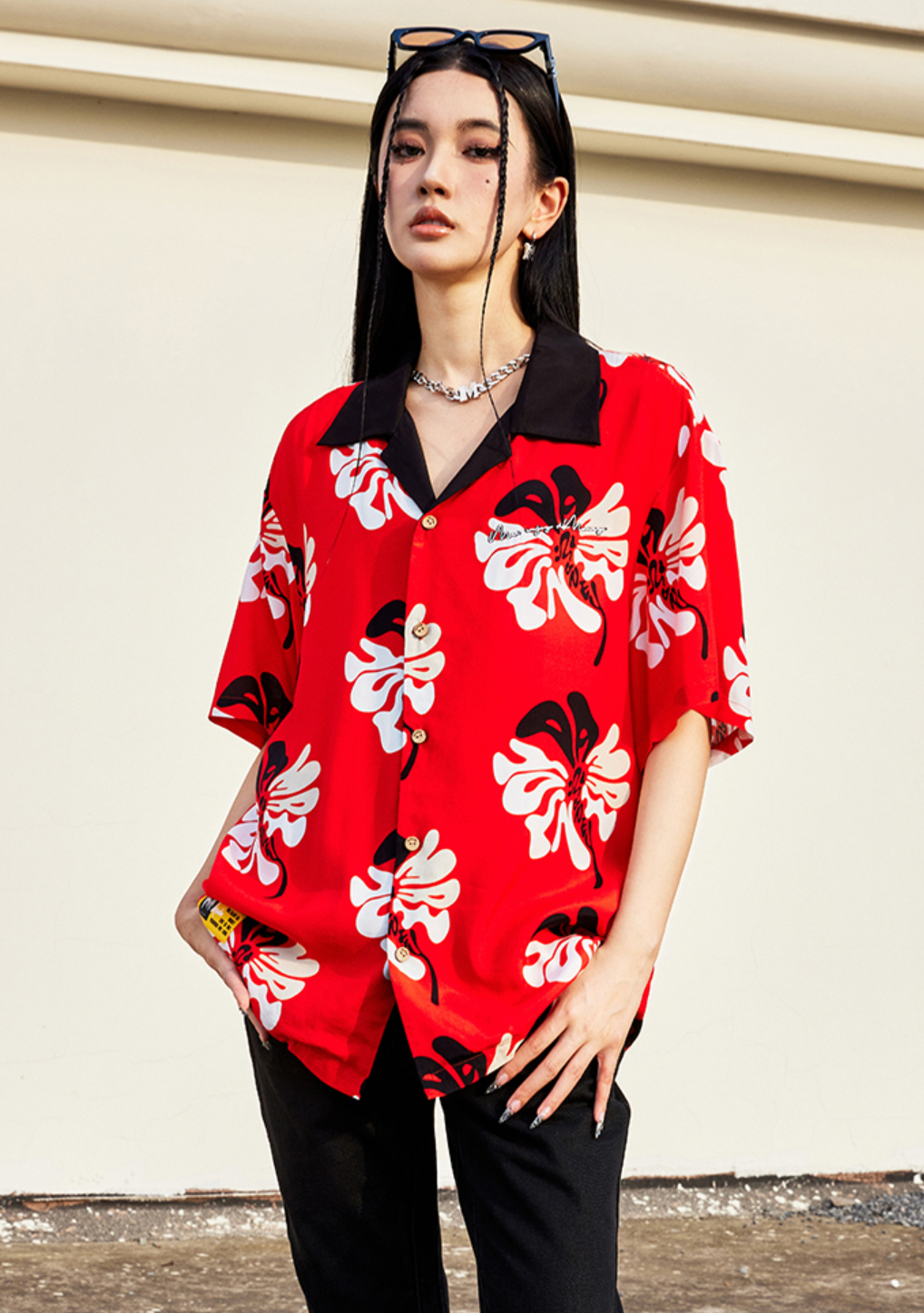 MEDM Lapel Color Short Sleeved Hawaiian Shirt