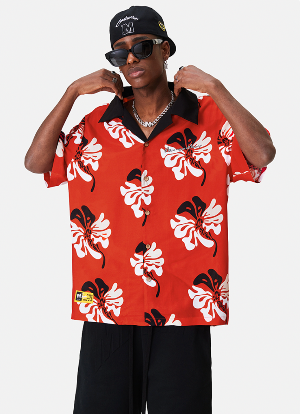 MEDM Lapel Color Short Sleeved Hawaiian Shirt