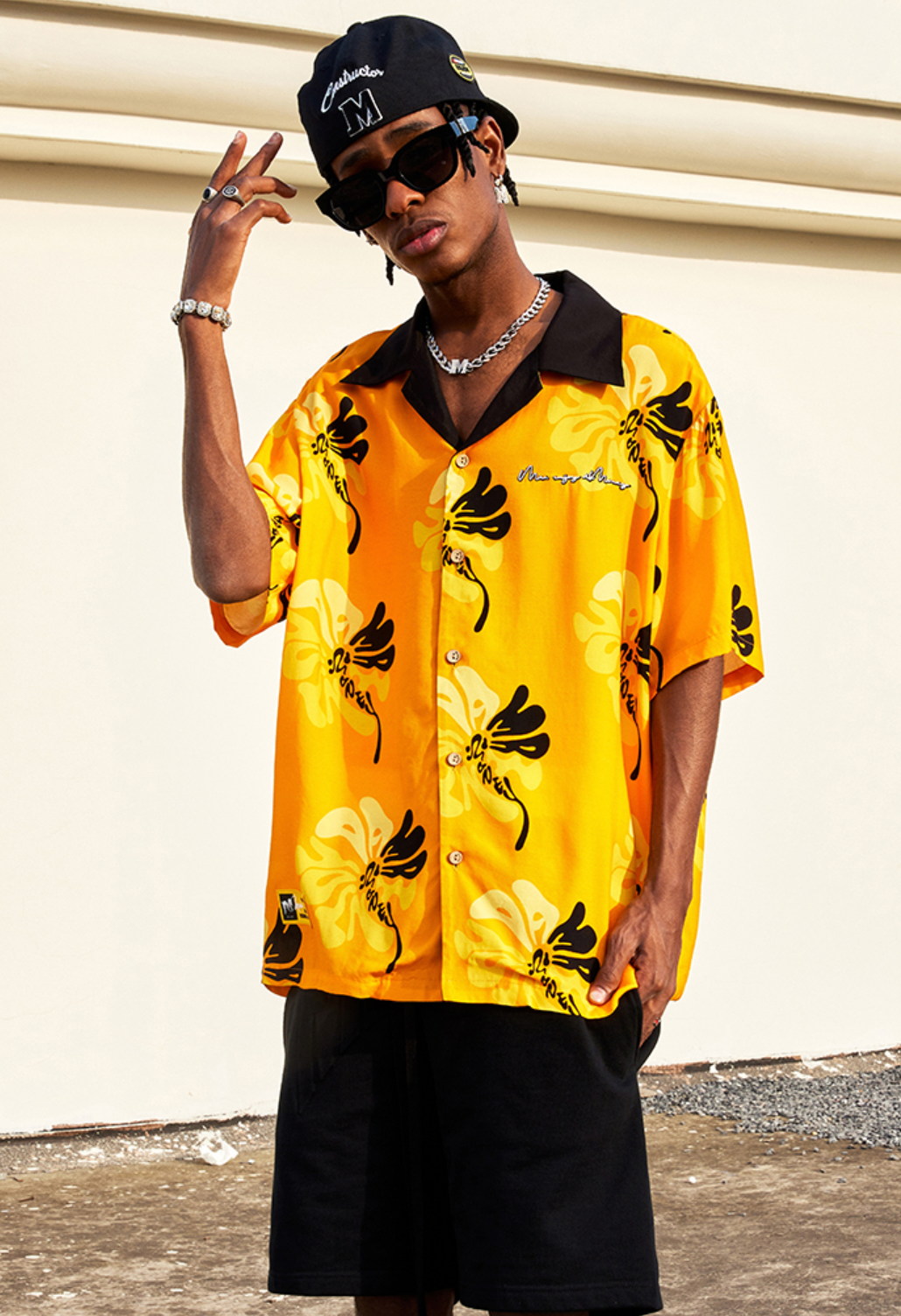 MEDM Lapel Color Short Sleeved Hawaiian Shirt