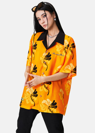 MEDM Lapel Color Short Sleeved Hawaiian Shirt