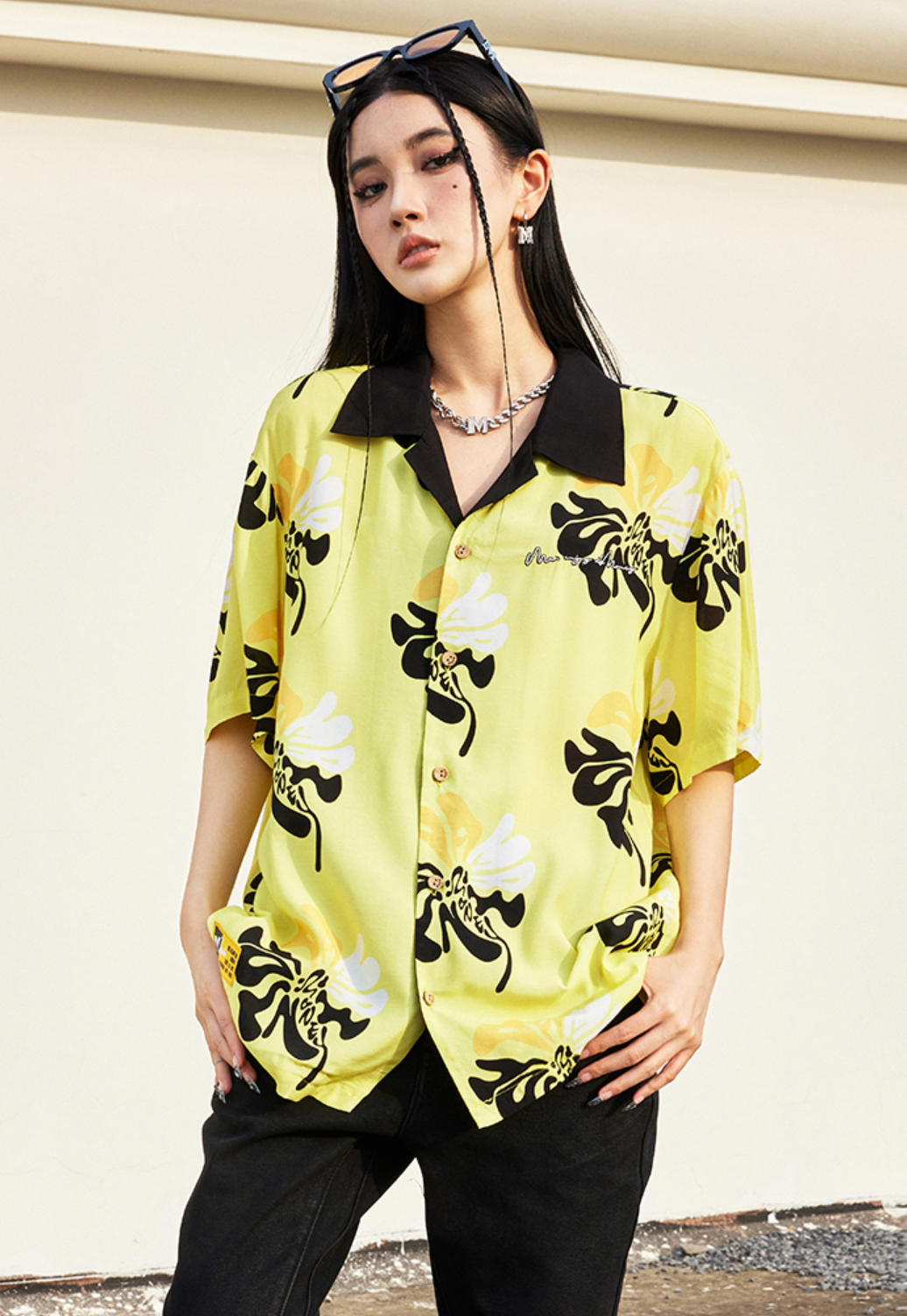 MEDM Lapel Color Short Sleeved Hawaiian Shirt