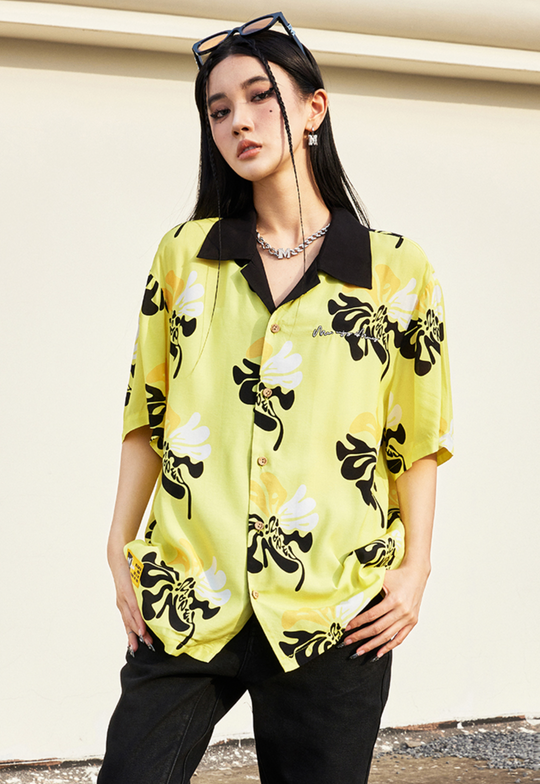 MEDM Lapel Color Short Sleeved Hawaiian Shirt