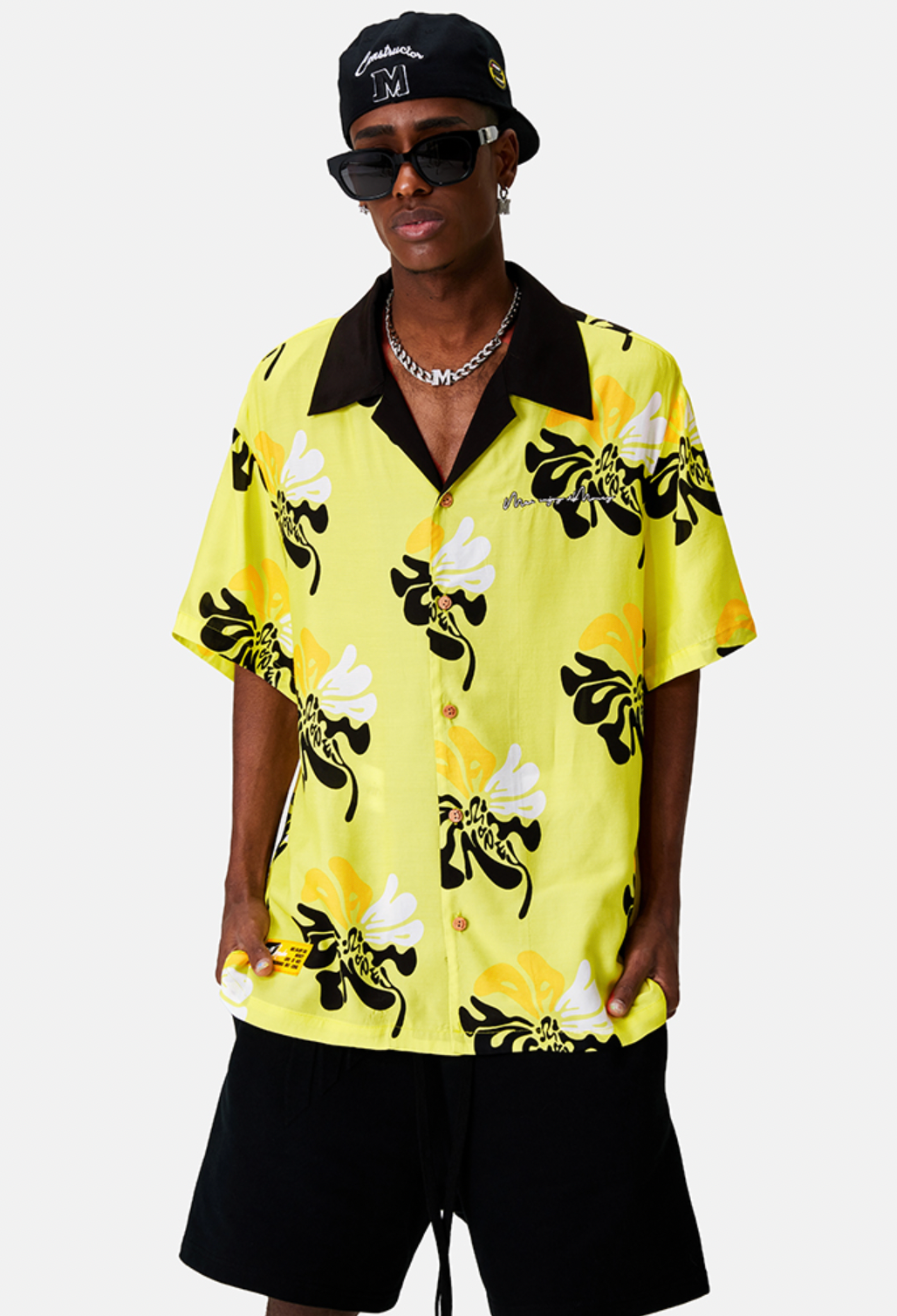 MEDM Lapel Color Short Sleeved Hawaiian Shirt