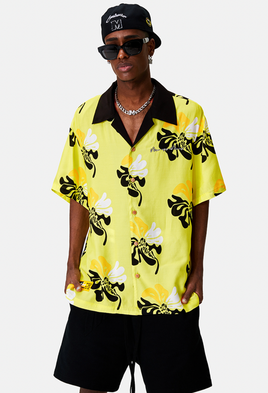 MEDM Lapel Color Short Sleeved Hawaiian Shirt