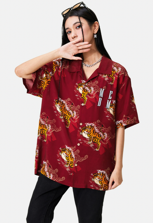 MEDM Tiger Full Printed Short Sleeved Hawaiian Shirt