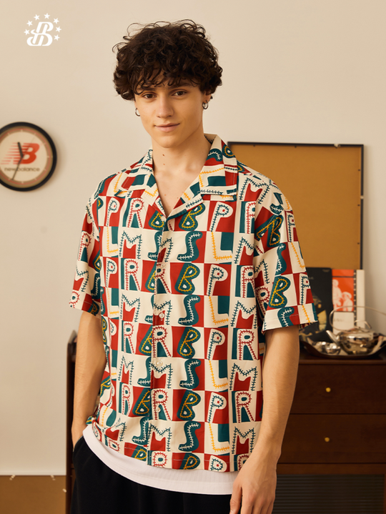 PRBLMS Hand Painted LOGO Checkered Short Sleeved Shirt