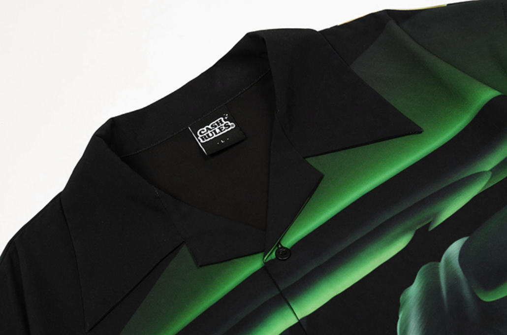 Cashrules Gangster Sports Car Print Short Sleeved Cuban Shirt