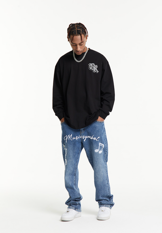 Cashrules Paisley Logo Print Long Sleeved Tee