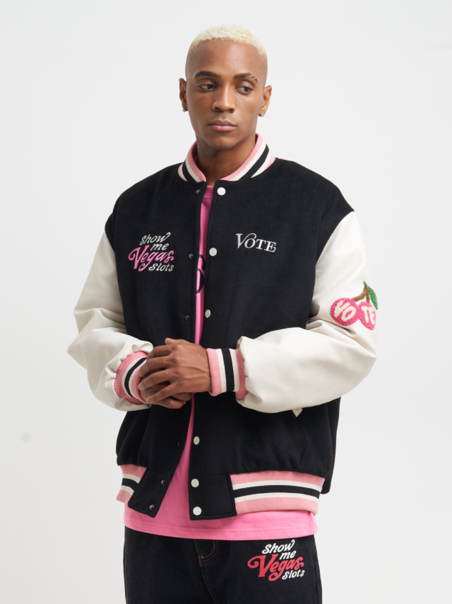 VOTE Patch Embroidered Cherry Varsity Jacket