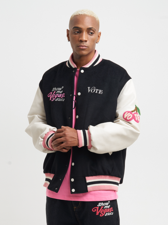 VOTE Patch Embroidered Cherry Varsity Jacket