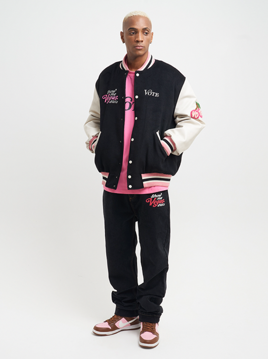 VOTE Patch Embroidered Cherry Varsity Jacket