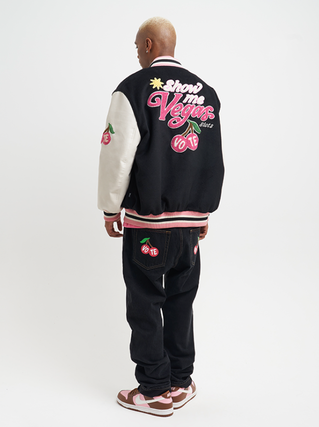 VOTE Patch Embroidered Cherry Varsity Jacket