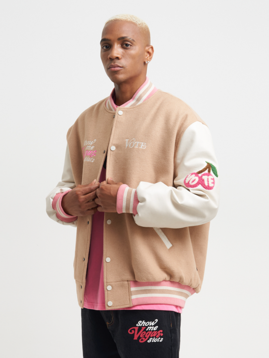 VOTE Patch Embroidered Cherry Varsity Jacket
