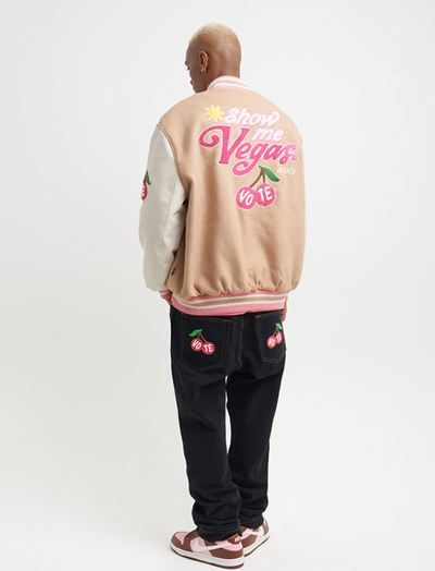 VOTE Patch Embroidered Cherry Varsity Jacket