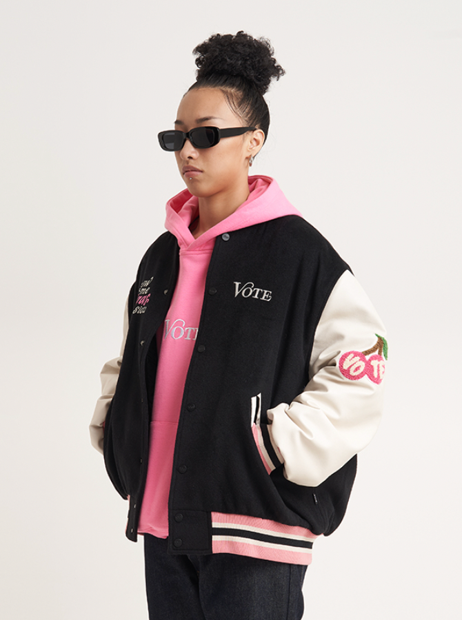 VOTE Patch Embroidered Cherry Varsity Jacket