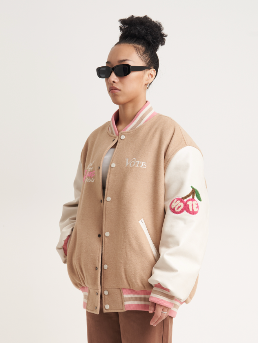 VOTE Patch Embroidered Cherry Varsity Jacket