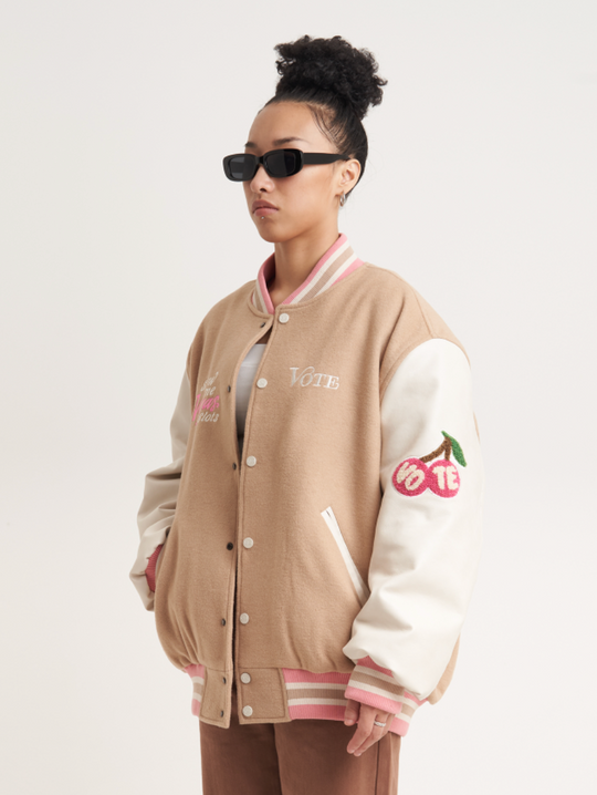 VOTE Patch Embroidered Cherry Varsity Jacket