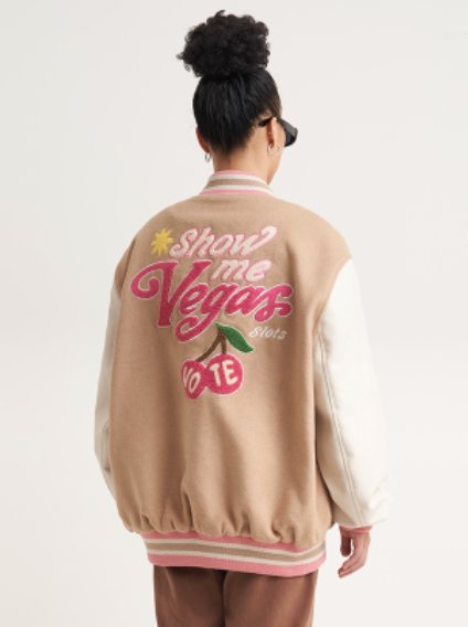 VOTE Patch Embroidered Cherry Varsity Jacket