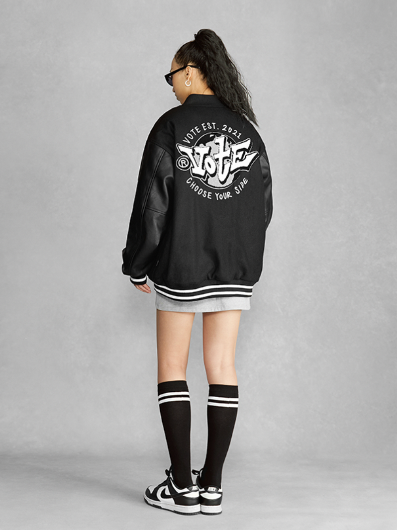 VOTE Logo Patch Embroidered Varsity Jacket