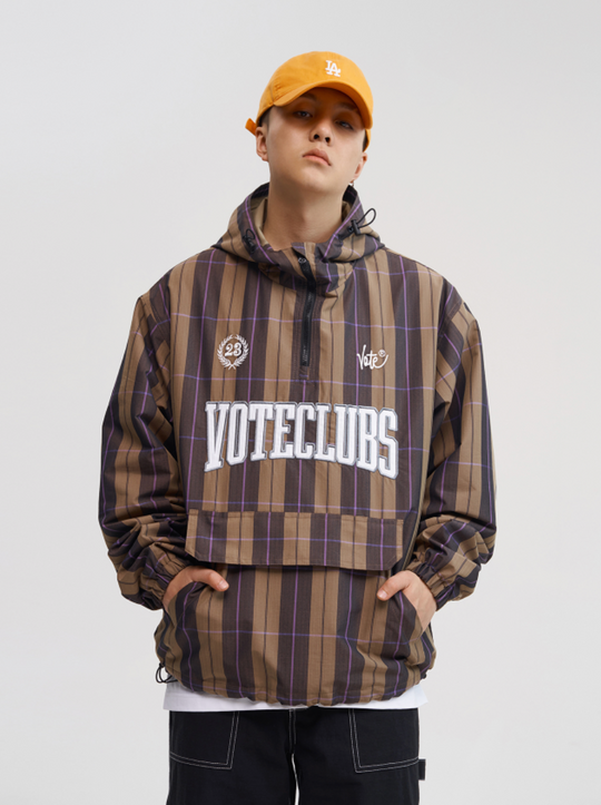 VOTE Half Zip Plaid Logo Jacket