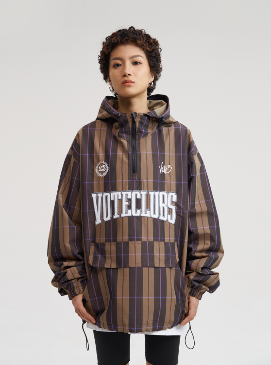 VOTE Half Zip Plaid Logo Jacket