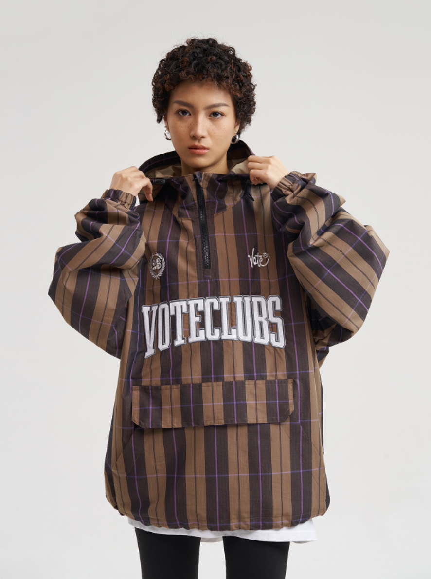 VOTE Half Zip Plaid Logo Jacket
