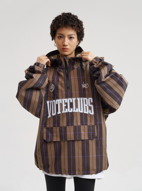 VOTE Half Zip Plaid Logo Jacket