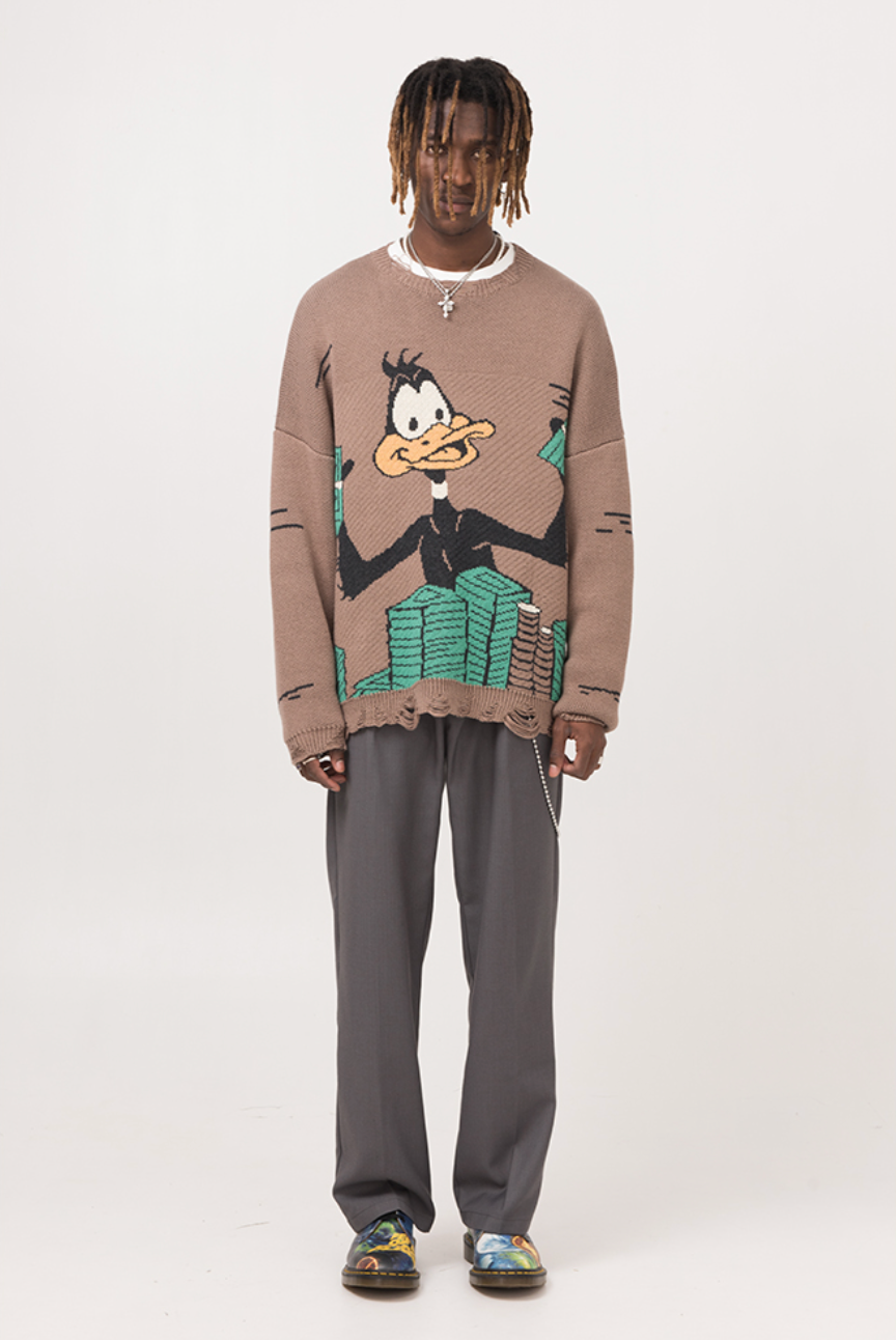 EMPTY REFERENCE Duck Cartoon Knit Sweater