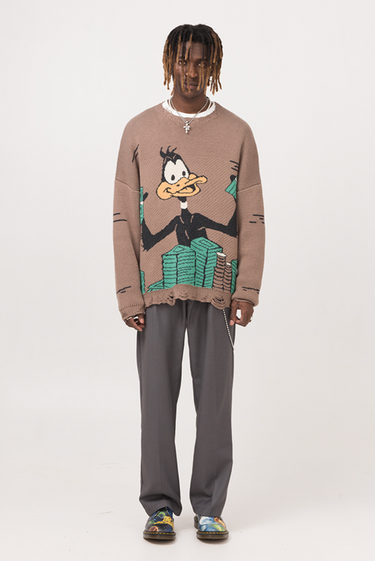 EMPTY REFERENCE Duck Cartoon Knit Sweater