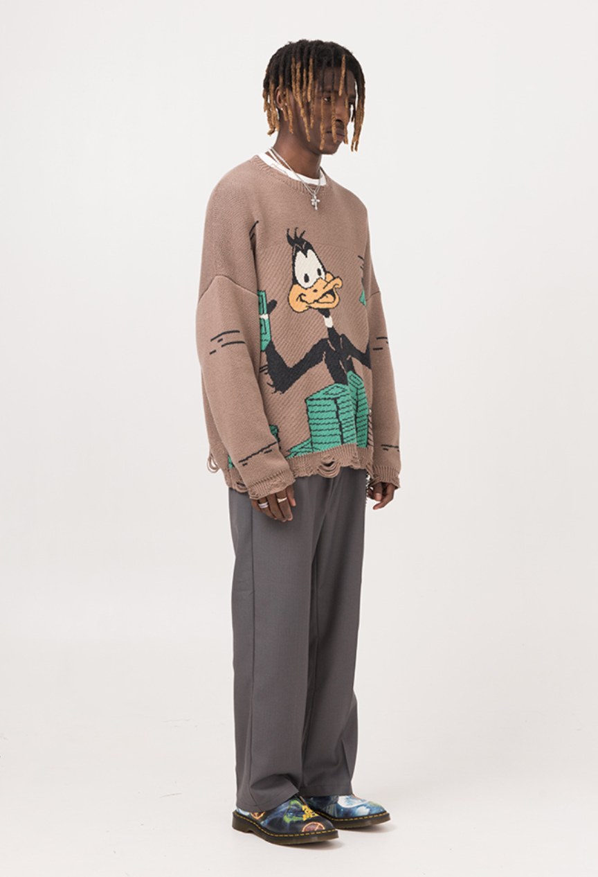 EMPTY REFERENCE Duck Cartoon Knit Sweater