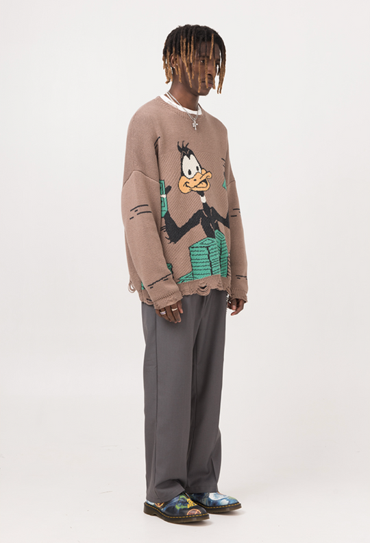 EMPTY REFERENCE Duck Cartoon Knit Sweater