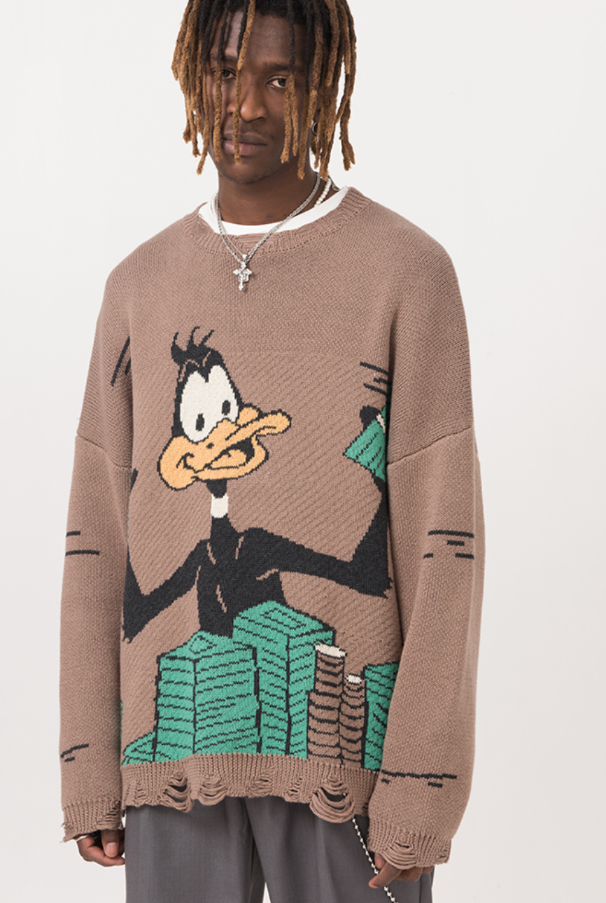 EMPTY REFERENCE Duck Cartoon Knit Sweater