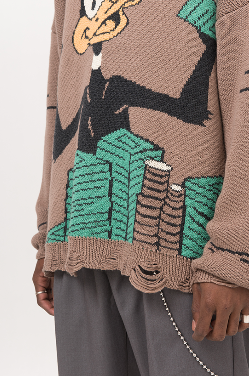 EMPTY REFERENCE Duck Cartoon Knit Sweater