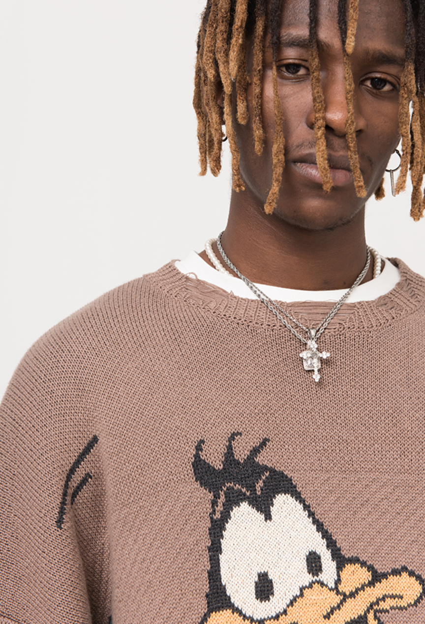 EMPTY REFERENCE Duck Cartoon Knit Sweater