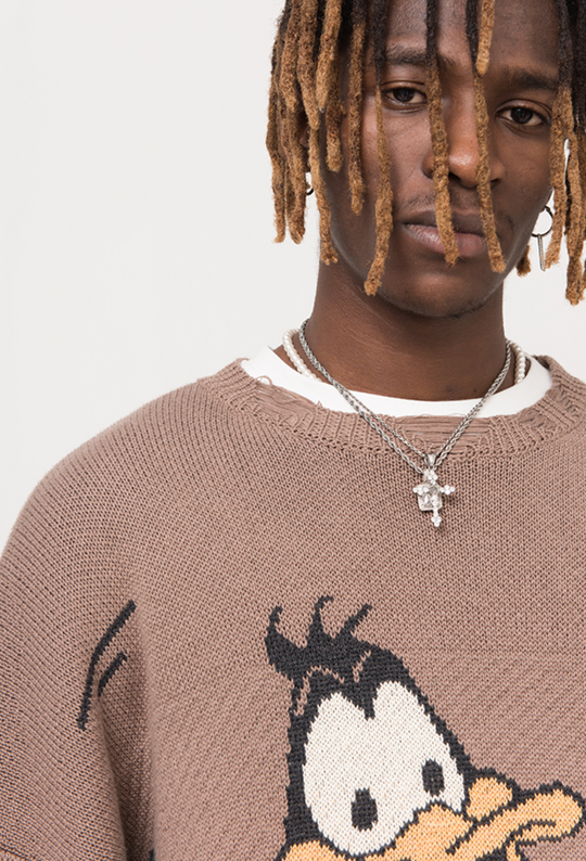 EMPTY REFERENCE Duck Cartoon Knit Sweater