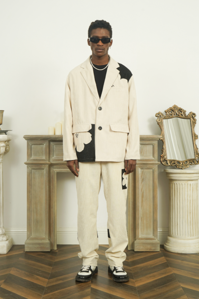 EMPTY REFERENCE Floral Print Corduroy Suit Blazer