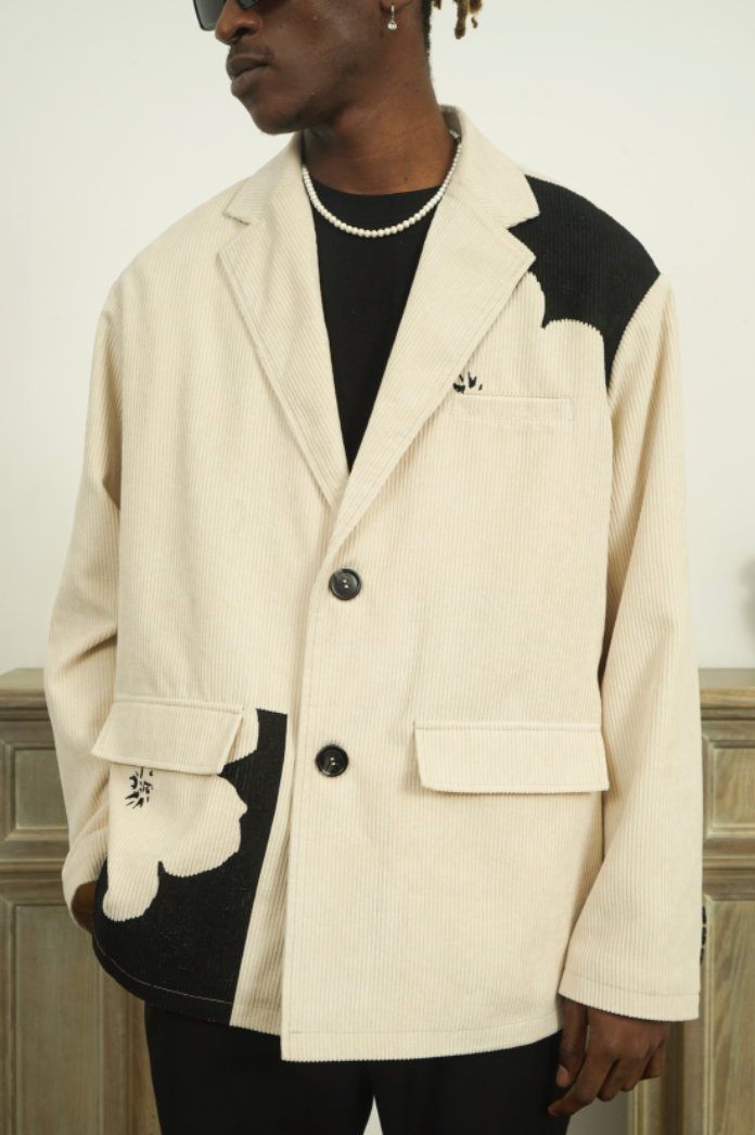 EMPTY REFERENCE Floral Print Corduroy Suit Blazer