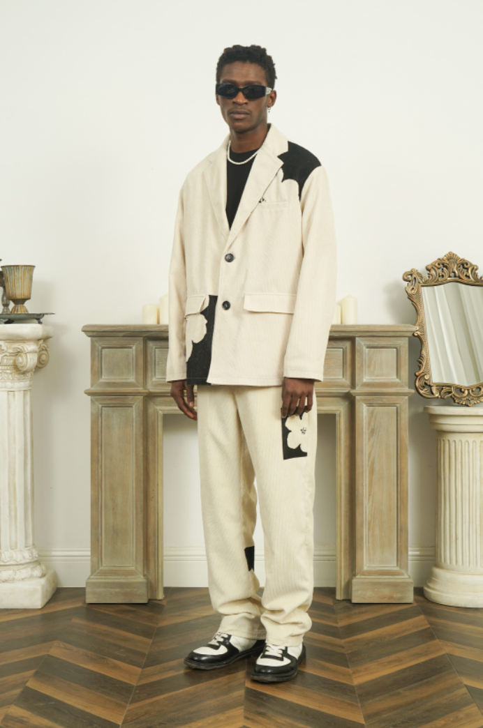 EMPTY REFERENCE Floral Print Corduroy Suit Blazer