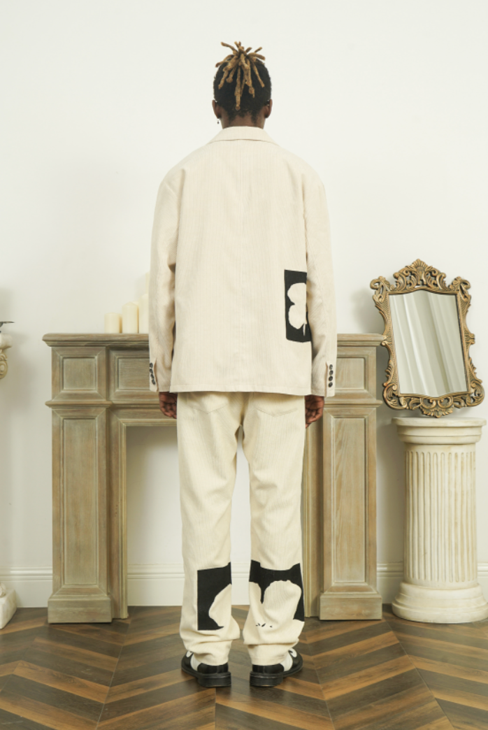 EMPTY REFERENCE Floral Print Corduroy Suit Blazer