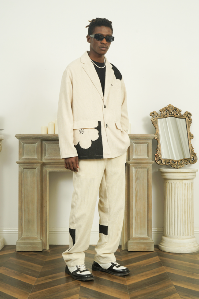 EMPTY REFERENCE Floral Print Corduroy Suit Blazer