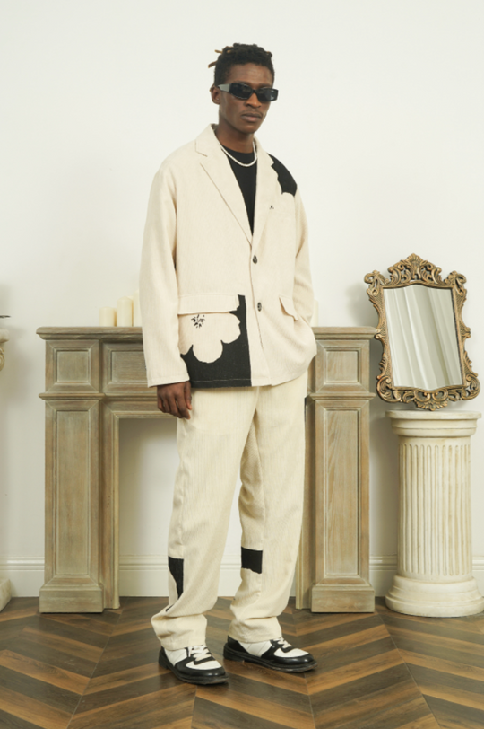 EMPTY REFERENCE Floral Print Corduroy Suit Blazer