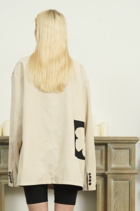 EMPTY REFERENCE Floral Print Corduroy Suit Blazer