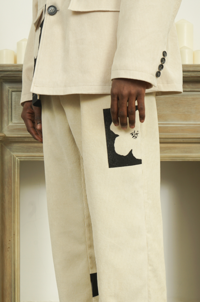 EMPTY REFERENCE Corduroy Floral Print Suit Pants