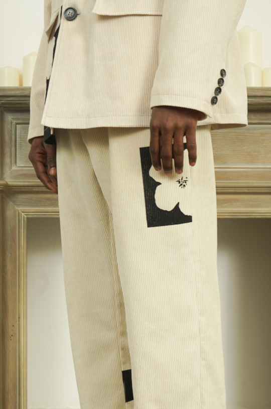 EMPTY REFERENCE Corduroy Floral Print Suit Pants