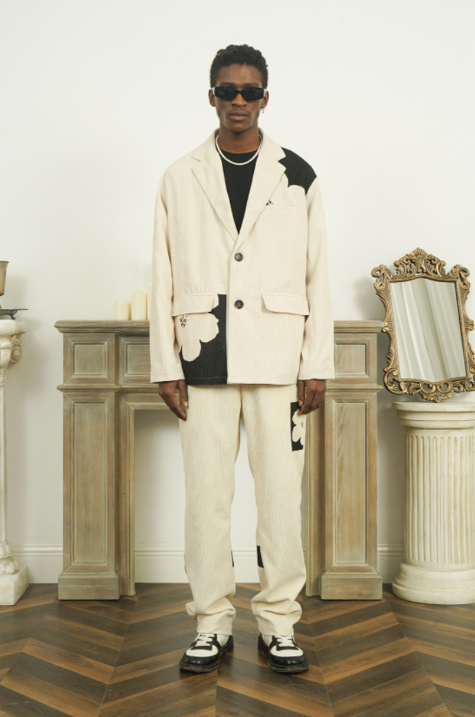 EMPTY REFERENCE Corduroy Floral Print Suit Pants