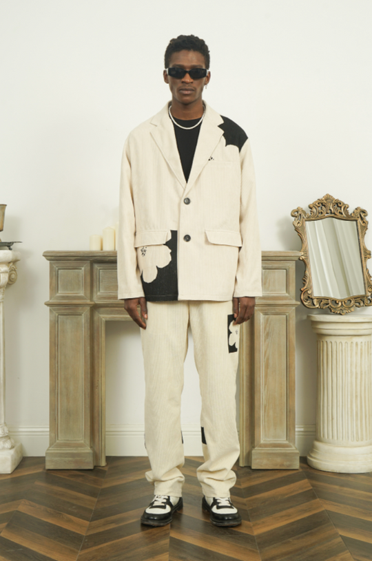 EMPTY REFERENCE Corduroy Floral Print Suit Pants